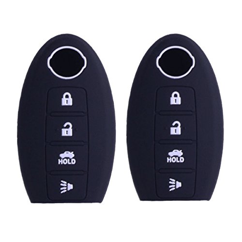2Pcs XUHANG Sillicone Key fob Skin Key Cover Remote Case Protector Shell for Nissan Teana Murano Maxima Pathfinder Rogue Versa 370Z Sentra Altima Smart Remote 4 Button Black