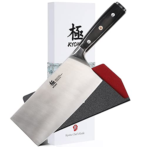 KYOKU Samurai Series – 7″ Cleaver Knife – Full Tang – Japanese High Carbon Steel Kitchen Knives – Pakkawood Handle with Mosaic Pin – with Sheath & Case