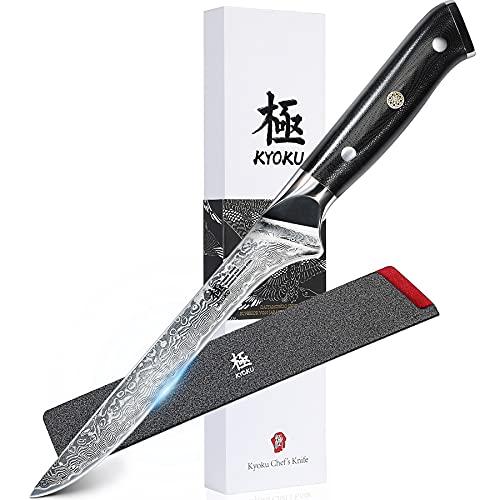KYOKU Boning Knife – 7″ – Shogun Series – Japanese VG10 Steel Core Forged Damascus Blade – with Sheath & Case