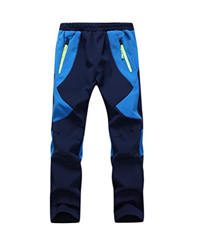 Youth Snow Pants with Reinforced Knees and Seat,Warm Climbing Trousers For Boys and Girls, Dark Blue, Small