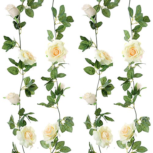 Felice Arts 2 Pack Champagne Rose Garland 13 FT Fake Flower Garland for Valentine’s Day Wedding Table Arrangement DIY Flower Wreath Decor