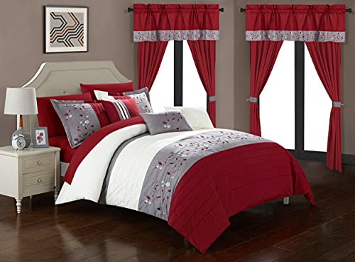 Chic Home Sonita 20 Piece Comforter Set Color Block Floral Embroidered Bag Bedding, Queen, Red | The Storepaperoomates Retail Market - Fast Affordable Shopping