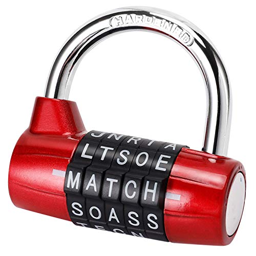 Gym Locker Lock,5 Letter Heavy Duty Alloy Padlock Password Sturdy Security Padlock-Easy to Set Your Own Keyless Resettable Combo-Red