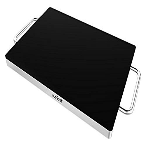 NutriChef Stainless Warming Hot Plate – Keep Food Warm w/ Portable Electric Food Tray Dish Warmer w/ Black Glass Top, For Restaurant, Parties, Buffet Serving, Table or Countertop Use – AZPKWTR30