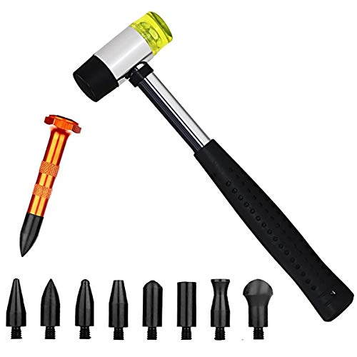 JMgist Dent Repair Tools Rubber Hammer 9 Heads Tap Down Tools Paintless Dent Removal Kit