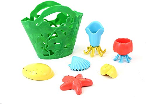 Green Toys Tide Pool Bath Set – 7 Piece Pretend Play, Motor Skills, Kids Bath Toy Floating Pouring Shells with Storage Bag. No BPA, phthalates, PVC. Dishwasher Safe, Recycled Plastic, Made in USA.