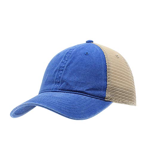 Vintage Washed Cotton Soft Mesh Adjustable Baseball Cap (Royal/Royal/Khaki)
