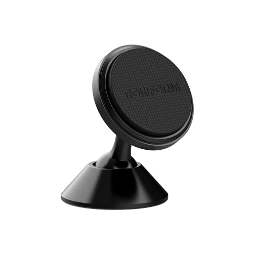 Rokform – Adjustable Magnetic Car Mount, 360 Degree Swivel with 3M VHB Tape, Cell Phone Holder, Aluminum Dashboard Phone Mount Stand for Truck Car & Van (Black)