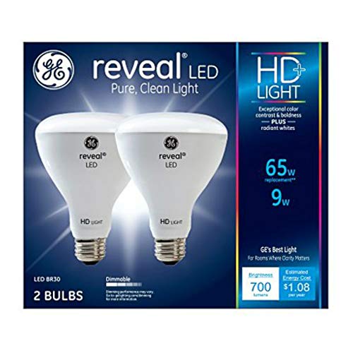 GE Lighting 30691 Reveal HD+ LED Light Bulbs, 700 Lumens, 9-Watts, 2-Pk. – Quantity 1 (n/a)