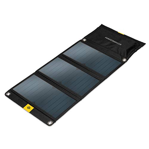 Powertraveller Falcon 21: Portable 21-Watt Folding Solar Charger – 5V USB and 20V DC outputs, Splashproof, Rugged, Lightweight, Charges Laptop (under 40-Watt), Tablet, Smartphone, SAT Phone, GPS, Act