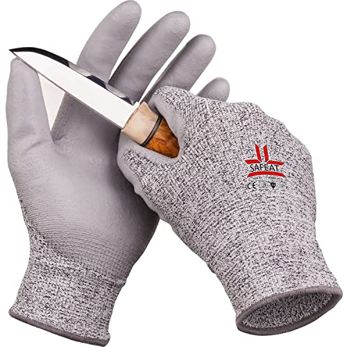 SAFEAT Safety Grip Work Gloves for Men and Women – Protective, Flexible, Cut Resistant, Comfortable PU Coated Palm. Complimentary Ebook Included. Size Medium 1 Pair