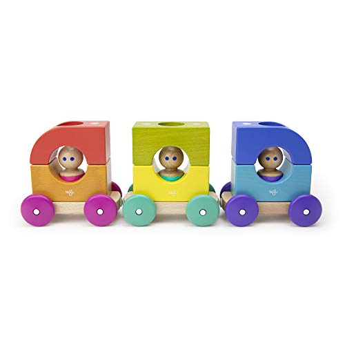 12 Piece Tegu Magnetic Tram Building Block Set, Rainbow