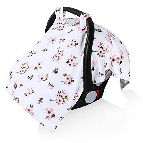 Carseat Canopy and Nursing Cover for Breastfeeding Cool/Warm Weather Infant Car Seat Cover Winter Baby Gifts for Newborn Floral for Boys Girls (Flower/Pink)