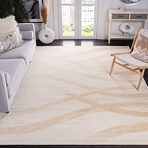 SAFAVIEH Adirondack Collection 8′ Square Cream / Champagne ADR125W Modern Wave Distressed Non-Shedding Living Room Bedroom Dining Home Office Area Rug