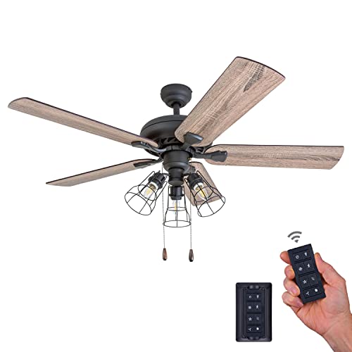 Prominence Home 50745-01 Lincoln Woods Farmhouse Ceiling Fan (3 Speed Remote), 52″, Barnwood/Tumbleweed, Aged Bronze