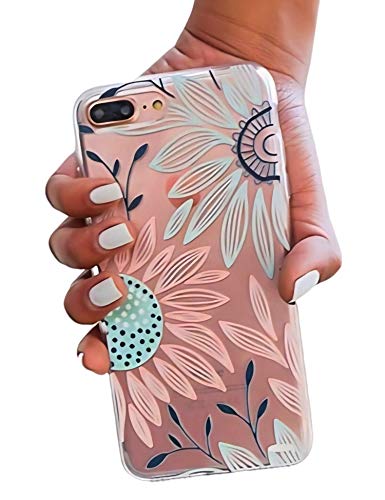 iPhone 8 Plus Case,iPhone 7 Plus Case,Women Cute Flowers Stunning Spring Daisy Sunflower Floral Pink Blooms Blossom Clear Soft TPU Rubber Anti Scratch Bumper Case Cover for iPhone 7/8 Plus 5.5 inch