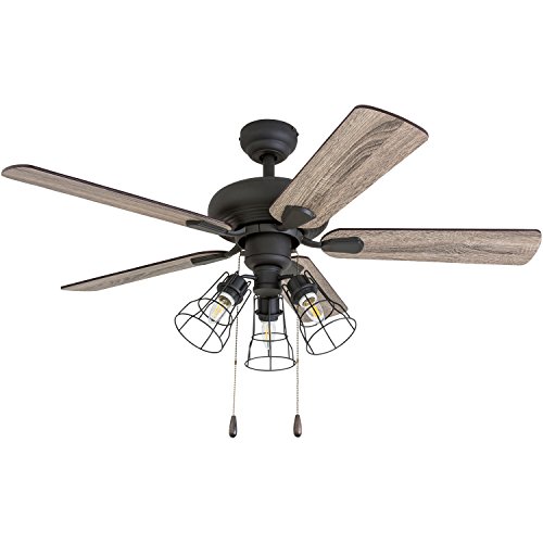 Prominence Home 50588-01 Madison County Industrial Ceiling Fan, 42″, Barnwood/Tumbleweed, Aged Bronze