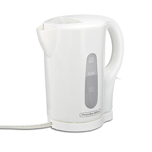 Proctor Silex Electric Tea Kettle, Water Boiler & Heater, 1 L, Cordless, Auto-Shutoff & Boil-Dry Protection, White (41005)