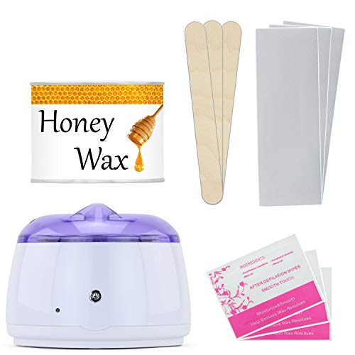 Exuby Wax Warmer Kit for Hair Removal – Includes: 1 Pound Honey Hard Wax, 50 Wax Strips, 10 Wax Sticks, 10 Wax Remover Wipes – Automatic Temperature Control(ATC) -Hard Wax Is Better Than Wax Beans