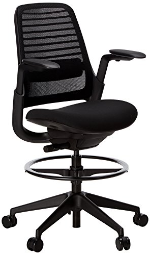 Steelcase Series 1 Stool Chair, Graphite Frame with 3D Microknit Fabric (Licorice)