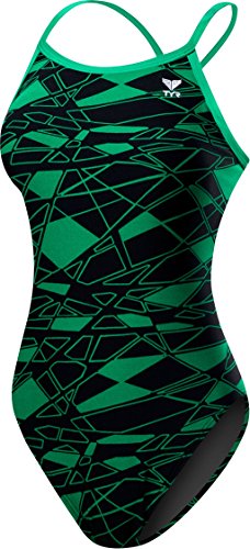 TYR Girls’ Mantova Diamondfit Swimsuit, Green, 24