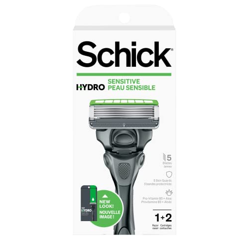 Schick Hydro 5 Sense Sensitive Skin Razor with Shock Absorb Technology for Men, 1 Handle with 2 Refills