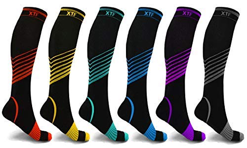 Extreme Fit Sport Compression Socks for Men and Women Knee High – made for running, athletics, pregnancy and travel – 6 Pair