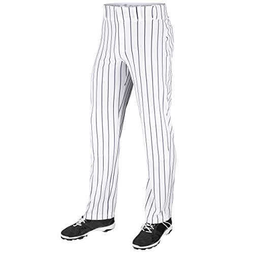 CHAMPRO Men’s Triple Crown OB Open-Bottom Loose-Fit Baseball Pant with Knit-in Pinstripes , White, Navy, XX-Large