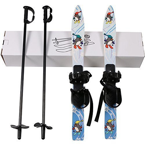 I-Sport ABS Plastic Beginner Ski Sets Snow Skis and Poles with Universal Bindings (Penguin)