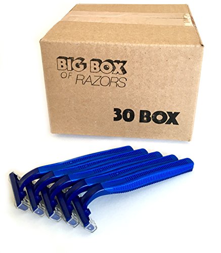 30 Box of Blue Razor Blades Disposable Stainless Steel Hospitality Quality Shavers High End Twin Blade Razors for Men and Women with Aloe Vera Lubrication Strip