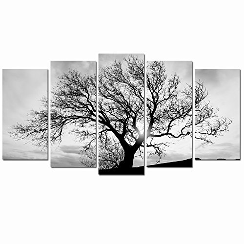 LevvArts – Black and White Tree Canvas Art,Great Sunset Shot Pictures Print on Canvas,Modern Home Decor,Large Size