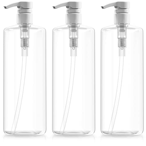 Bar5F Refillable Pump Bottles 32-Ounce 1-Liter Shampoo Conditioner Lotion Soap Crystal-Clear BPA-Free Pack of 3