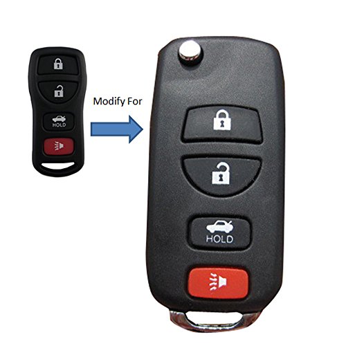 KEMANI New Uncut Folding Replacement Keyless Remote Entry Key Fob Shell Flip Case for Nissan Armada Maxima Altima Infiniti G35 I35 350Z 4 Buttons No Chips