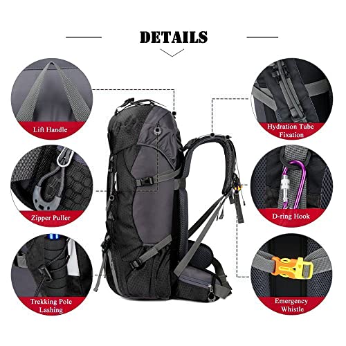 Bseash 60L Waterproof Lightweight Hiking Backpack with Rain Cover,Outdoor Sport Travel Daypack for Climbing Camping Touring (Black) | The Storepaperoomates Retail Market - Fast Affordable Shopping