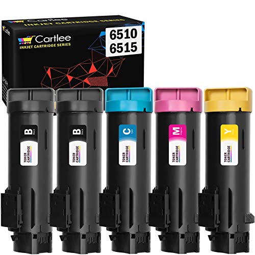 Cartlee Set of 5 Compatible High Yield Laser Toner Cartridges for Xerox Phaser 6510 6510/dni 6510/dn 6510/n Workcentre 6515 6515/dni 6515/dn 6515/n Printer (2 Black, 1 Cyan, 1 Magenta, 1 Yellow)