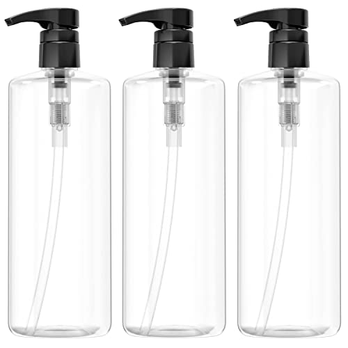Empty Shampoo Pump Bottles, 32oz(1Liter), BPA-FREE, Plastic (PETE1) Cylinder, Pack of 3