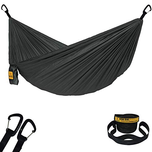 Wise Owl Outfitters Camping Hammock – Lightweight, Portable Hammock w/Tree Straps – Outdoor Hammock for Beach, Hiking, Backpacking and Travel, Grey