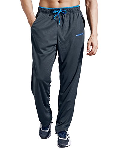 ZENGVEE Athletic Men’s Open Bottom Light Weight Jersey Sweatpant with Zipper Pockets for Workout, Gym, Running, Training (Gray,M)
