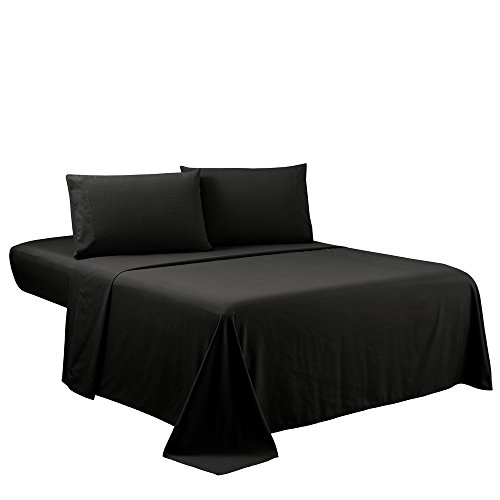 Sfoothome Queen Sheets Set – Black Hotel Luxury 4-Piece Bed Set, Extra Deep Pocket, 1800 Series Bedding Set, Wrinkle & Fade Resistant, Sheet & Pillow Case Set (Queen, Black)