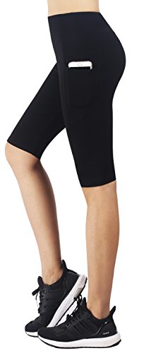 Zinmore Women’s Knee Length Tights Yoga Shorts Workout Pants Running Leggings with Pockets Black XL