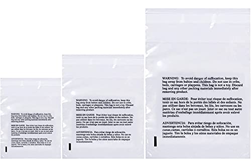 Poly Bags with Suffocation Warning 9×12″, 11×14″, 14×20″ – Large Combo Pack of 300 (100 each size) – Clear Poly Bags by Retail Supply Co – Extra Strong Seal