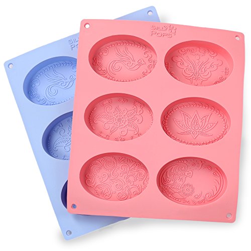 Ellipse Silicone Soap Molds – Set of 2 for 12 Cavities – Mixed Patterns – Soap Making Supplies by the Silly Pops