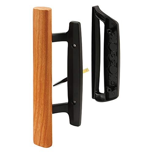 Prime-Line MP1131 Sliding Glass Door Handle, 3-15/16 in, Diecast, Mortise/Hook Style, (1 set), Black/Wood