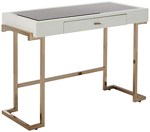 Major-Q Modern Home Office Furniture White PU & Champagne Writing Desk with Drawer