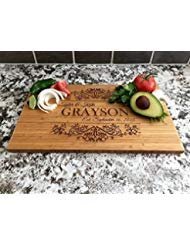 Personalized Cutting Board Wedding Gift for the Couple – Custom Cutting Board Wood Engraved (11″ x 17″ Single Tone Bamboo, Grayson Design) – Closing Gift for Home Buyers