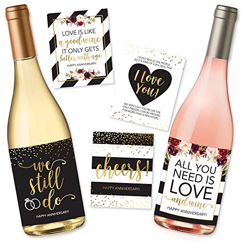5 Wedding Anniversary Wine Label Stickers for 20th 25th 30th 40th 50th Gift Ideas, Best Funny Cute Romantic Marriage Couple Presents for Him or Her, Men or Women Accessories Supplies and Decorations