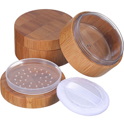 Frienda 2 Pack 30 ml Empty Powder Case Bamboo Cosmetic Make-up Loose Powder Box Case Container Holder with Sifter Lids and Powder Puff