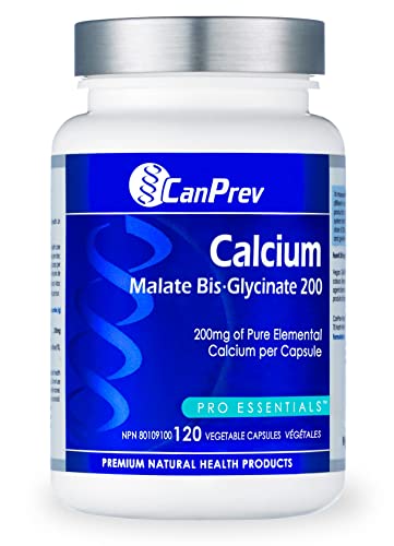 CanPrev – Calcium Magnesium Malate Bisglycinate 200mg 120 Caps – Healthy Bones and Teeth, Muscle Cramps – 3rd Party Tested – Formulated & Made in Canada