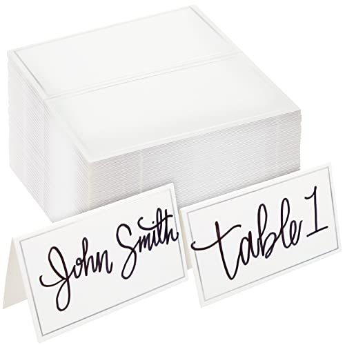 100 Pack Name Cards for Table Setting, Tent Place Cards with Silver Foil Border for Wedding, Banquets, Events, Reserved Seating Dinner Place Cards Blank (3.5 x 2 In)