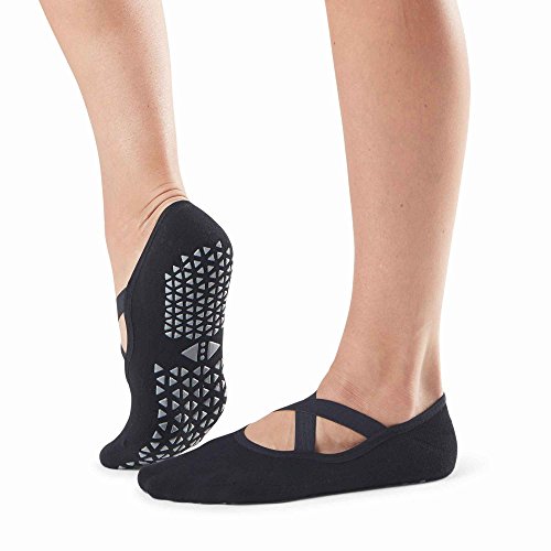 TAVI NOIR Chloe Fashion Criss-Cross Grip Socks for Barre, Pilates and Yoga, Ebony, Small